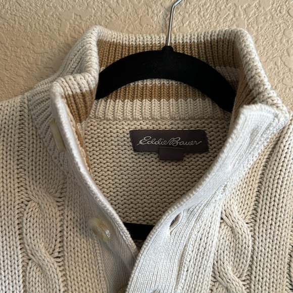 EUC Eddie Bauer size M men’s sweater button knit beige long sleeve - Picture 2 of 6